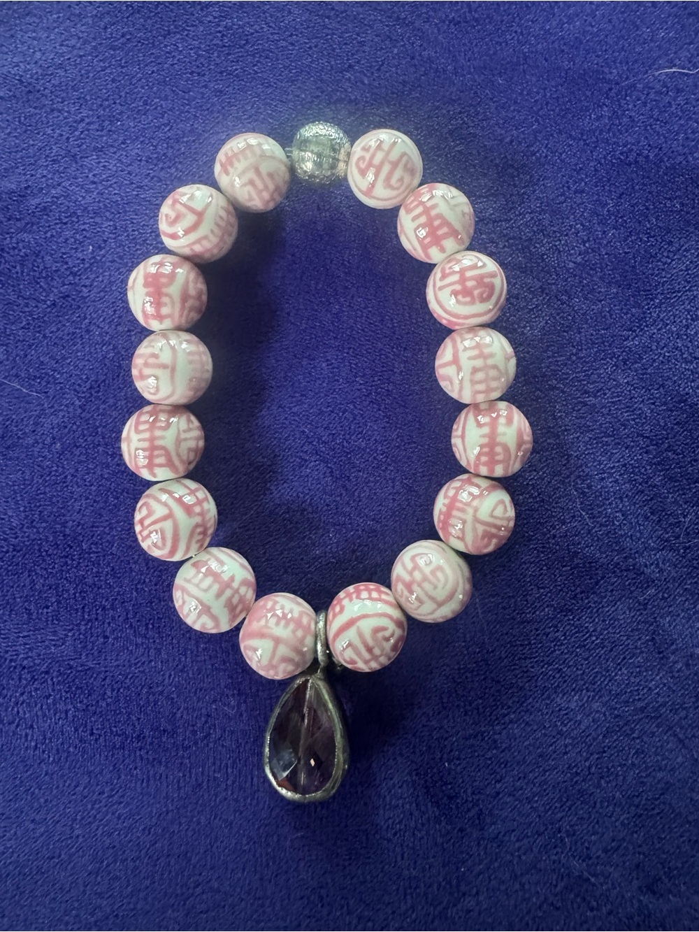 Pink Beaded Bracelet with Pink Teardrop Pendant - Women's Jewelry